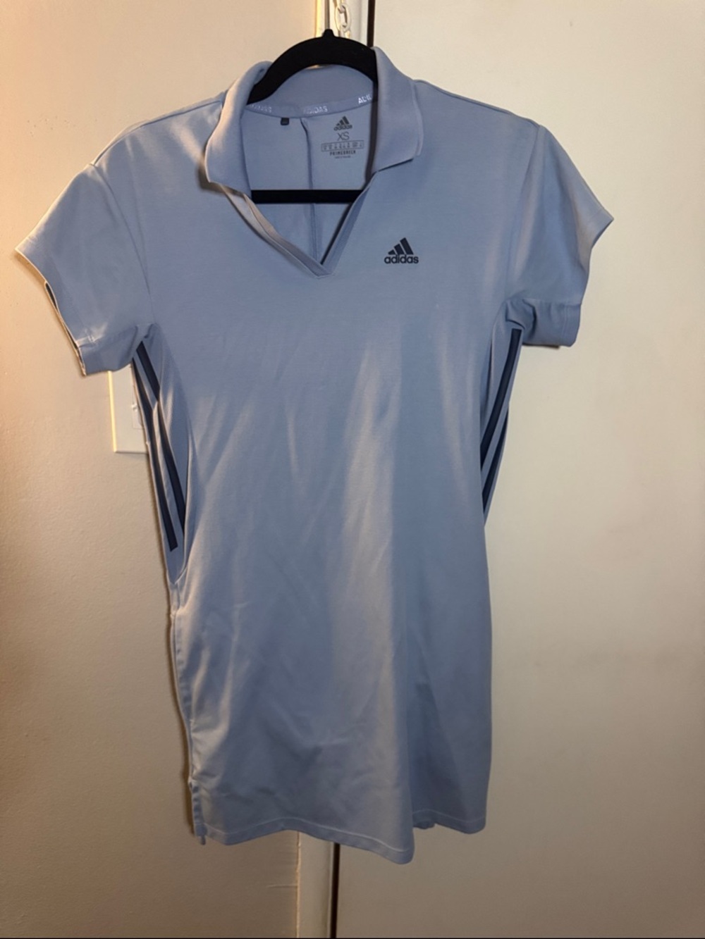 adidas Light Blue Polo Tennis/Golf Dress with Navy Side Stripes